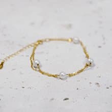 925純銀 天然淡水珍珠近圓珍珠 滿天星雙層手鍊母親節禮物