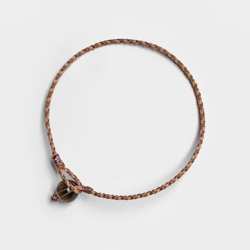 茶晶四股編超細蠟線編織手環(咖+米黃)