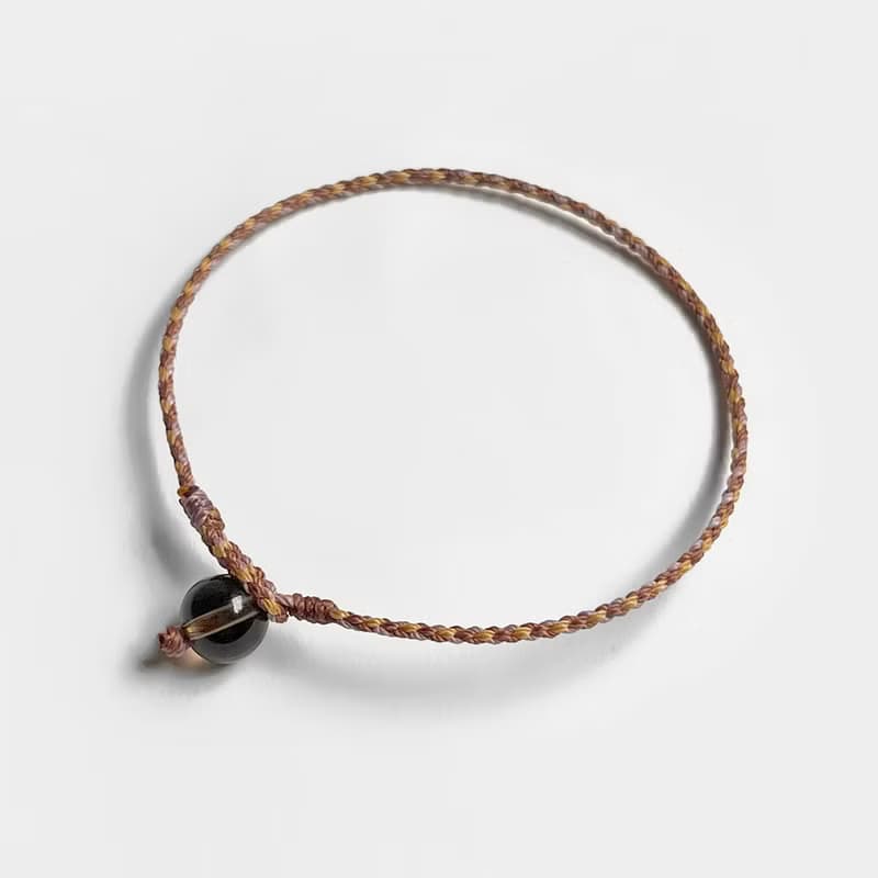 茶晶四股編超細蠟線編織手環(咖+米黃)