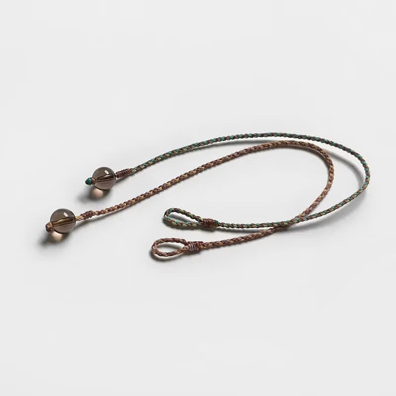 茶晶四股編超細蠟線編織手環(咖+米黃)