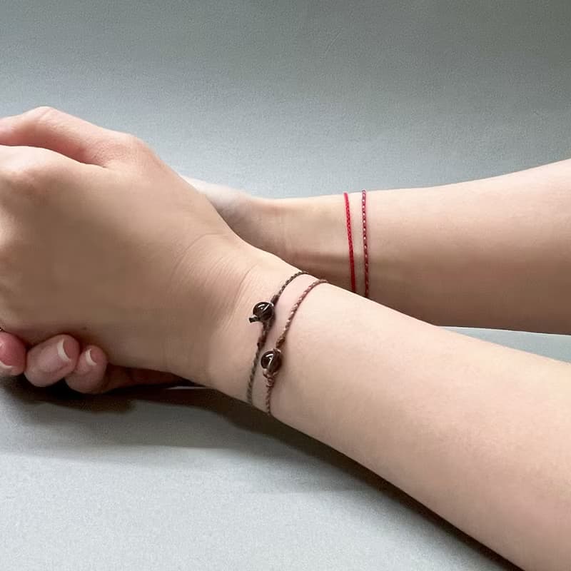 茶晶四股編超細蠟線編織手環(咖+米黃)