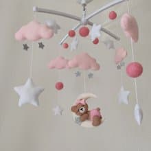 Baby mobile girl Bear on the moon nursery decor, crib mobile, baby shower gift