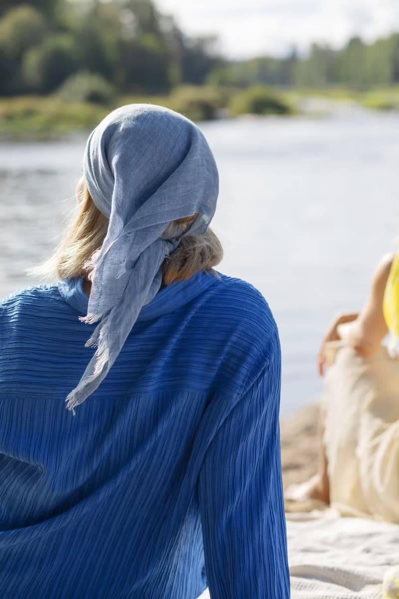 HALI方形亞麻薄圍巾 (藍)