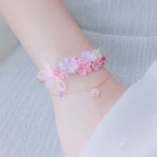 ZODIAC: 處女 X 紫羅蘭 / 花馥紫羅蘭緞帶蝴蝶結花束鍍玫瑰金手鐲