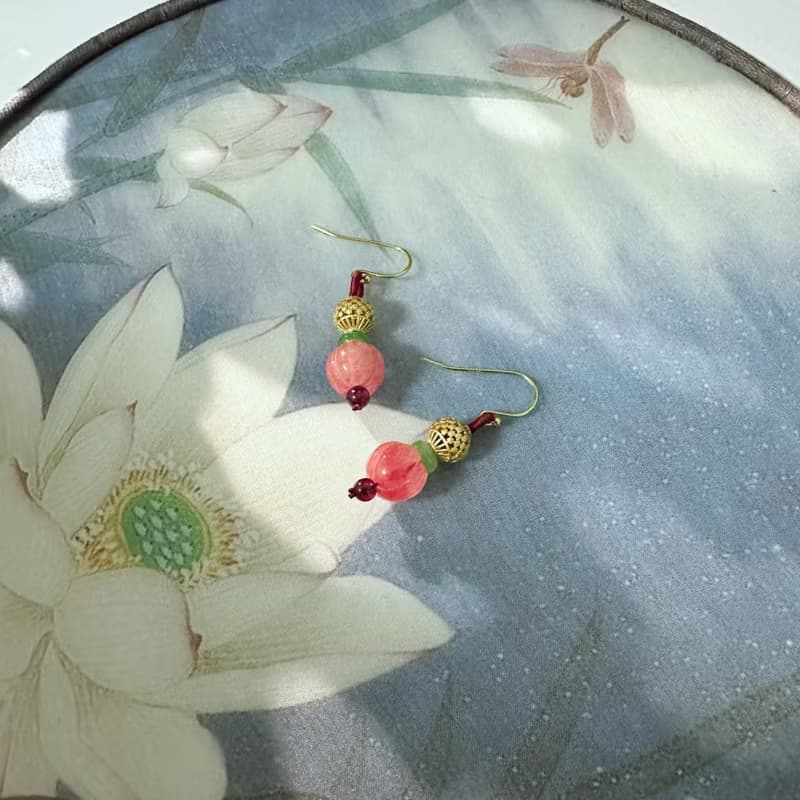 鹿鳴原創 手工編制西瓜晶南瓜珠耳飾 耳環 母親節