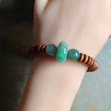 天然緬甸翡翠綠糯冰算盤珠 湖水糯冰圓珠 創作手鍊 花梨木平安扣