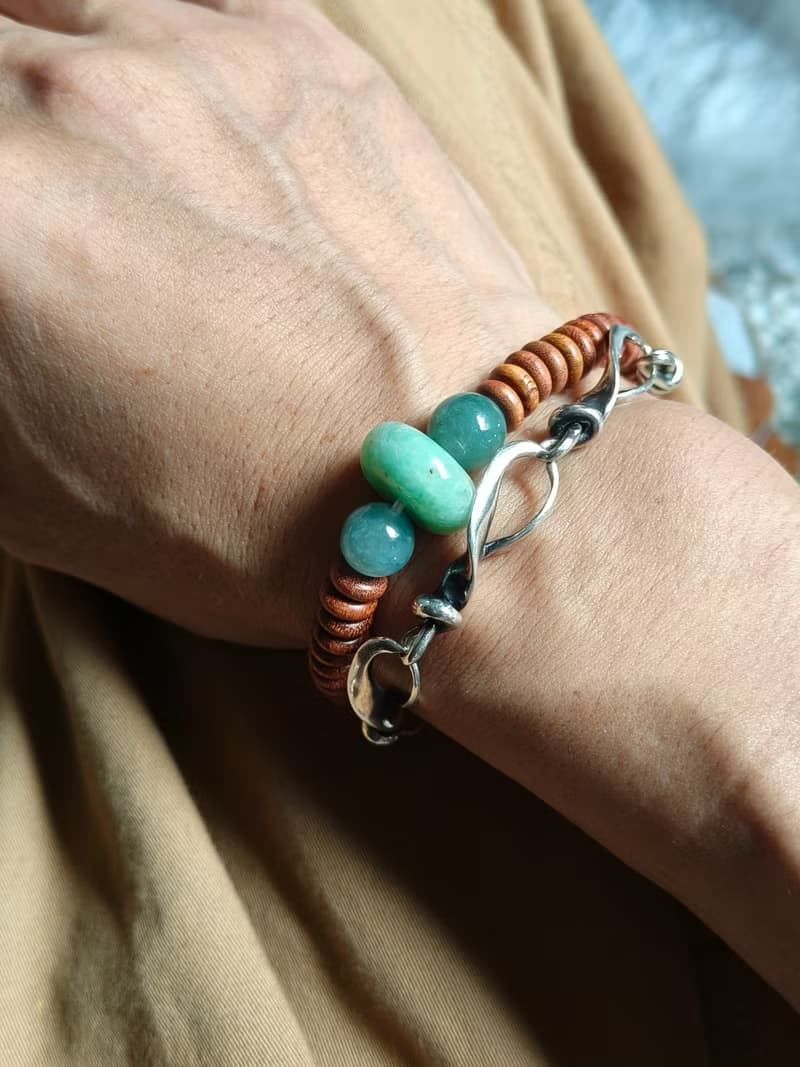 天然緬甸翡翠綠糯冰算盤珠 湖水糯冰圓珠 創作手鍊 花梨木平安扣