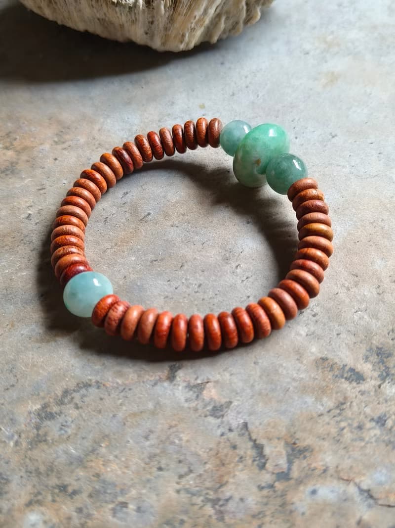 天然緬甸翡翠綠糯冰算盤珠 湖水糯冰圓珠 創作手鍊 花梨木平安扣