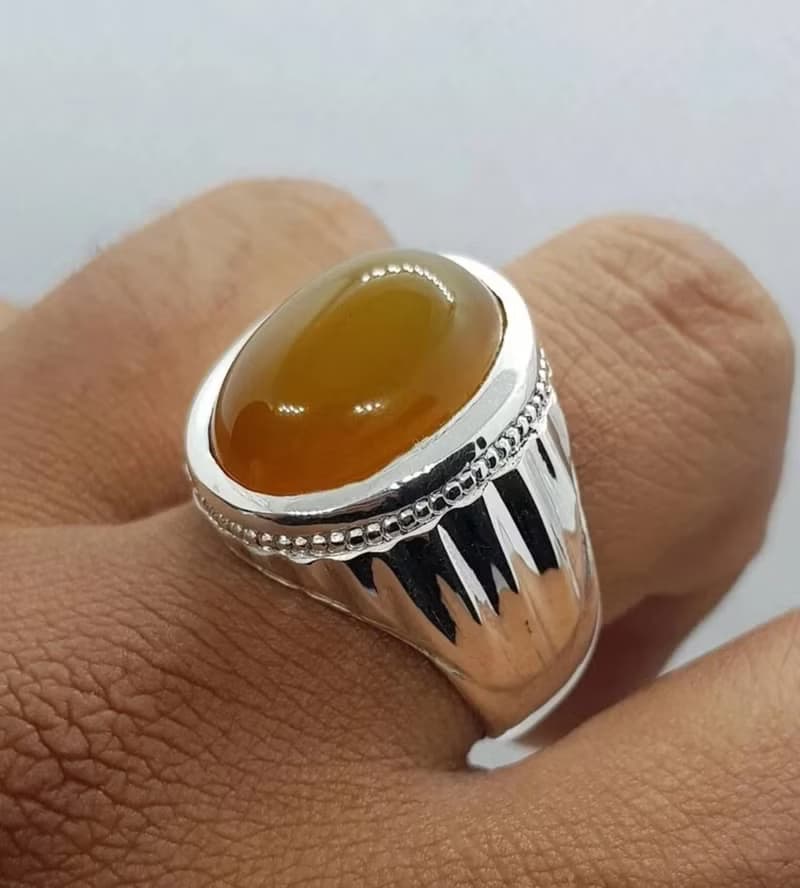 Zard aqeeq ring Yemeni Agate stone, Yellow aqeeq mens ring, Old Deep yellow ring