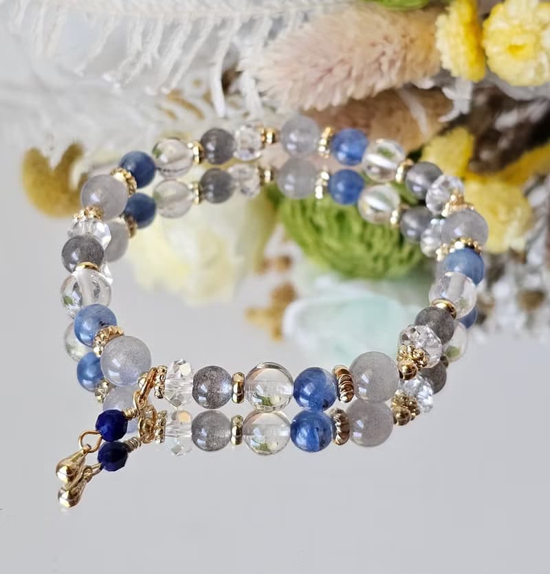 雨後清晨-拉長石/原色藍晶石/白水晶/水晶手鍊/療癒系水晶/