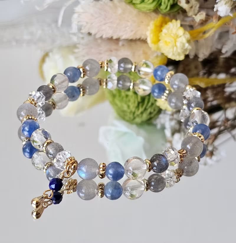 雨後清晨-拉長石/原色藍晶石/白水晶/水晶手鍊/療癒系水晶/