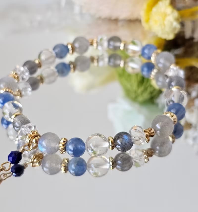 雨後清晨-拉長石/原色藍晶石/白水晶/水晶手鍊/療癒系水晶/
