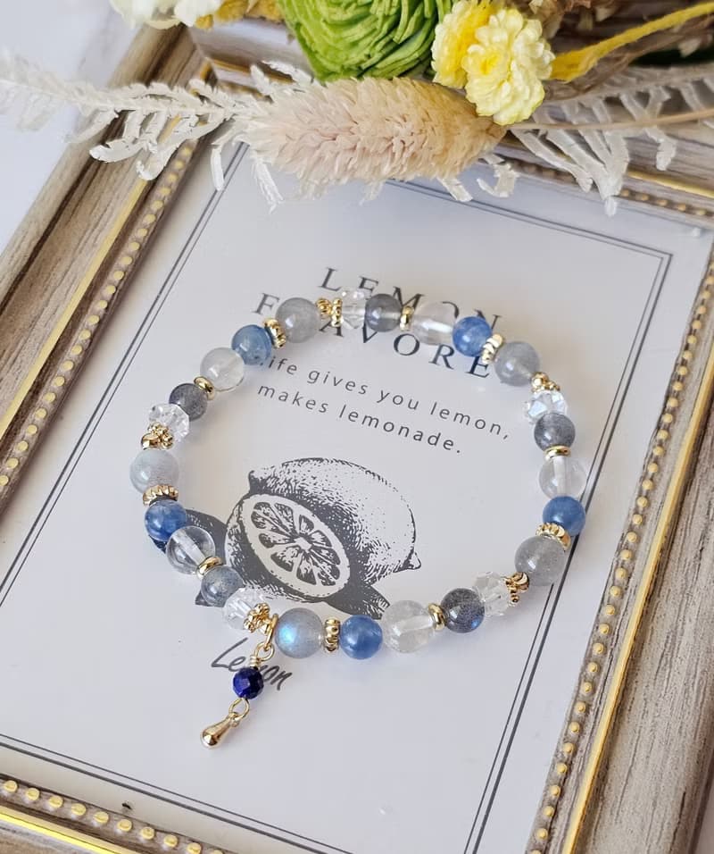 雨後清晨-拉長石/原色藍晶石/白水晶/水晶手鍊/療癒系水晶/