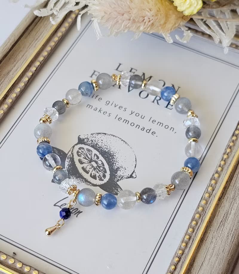 雨後清晨-拉長石/原色藍晶石/白水晶/水晶手鍊/療癒系水晶/