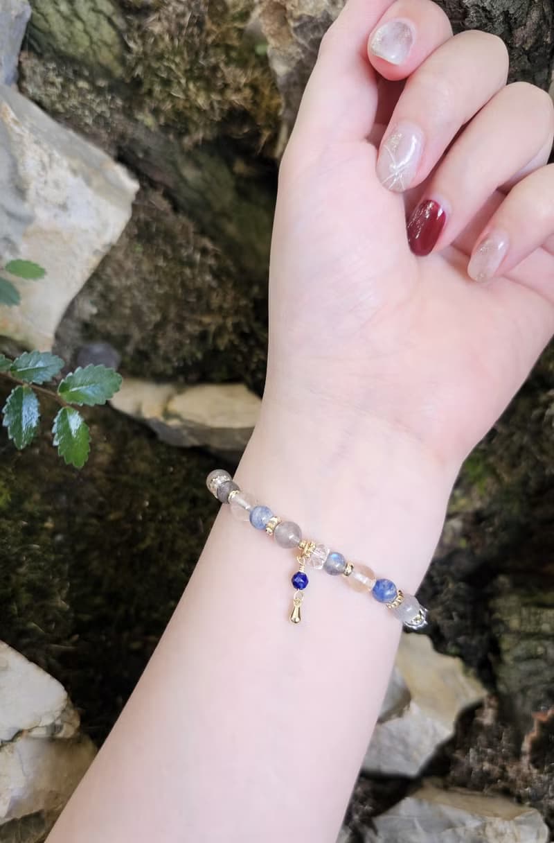 雨後清晨-拉長石/原色藍晶石/白水晶/水晶手鍊/療癒系水晶/