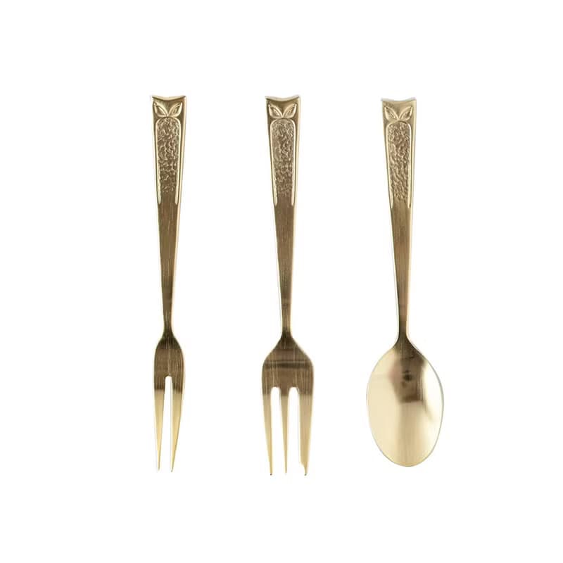 日本高桑金屬  日製貓頭鷹雕花不鏽鋼甜點叉匙3件組-多色可選