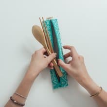 拉鍊餐具袋(含餐具)/玻璃海棠/冰晶藍綠