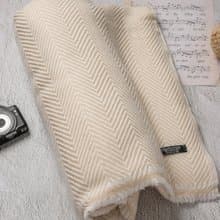 【毯子】喀什米爾羊毛大毯子/披肩 山形紋香檳色 柔軟保暖