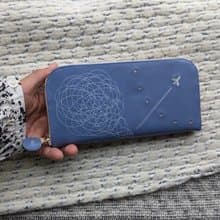 Pinkoi 代購 -  刺繡皮革錢包「飛機雲」花田淺藍色（牛皮）圓形拉鍊型☆修身☆