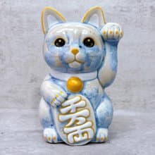 【瑞氣千祥】日本清水燒招財貓 | 花結晶 銀藤 億万両 右