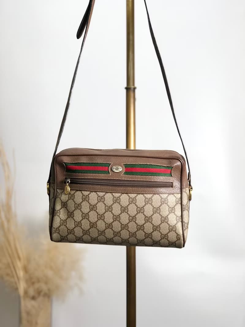 【 日本直送　名牌中古包 】GUCCI グッチ シェリーライン ショルダーバッグ ブラウン PVC レザー vintage ヴィンテージ オールド e8mxvn