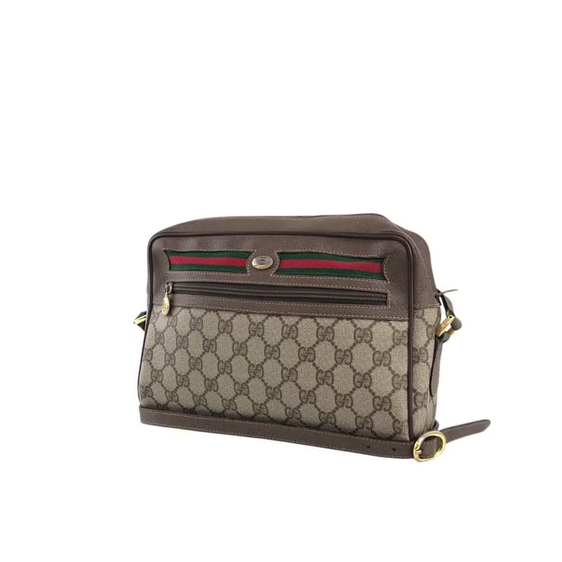 【 日本直送　名牌中古包 】GUCCI グッチ シェリーライン ショルダーバッグ ブラウン PVC レザー vintage ヴィンテージ オールド e8mxvn