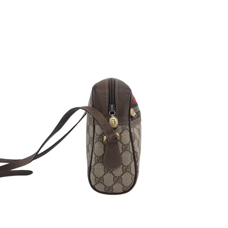 【 日本直送　名牌中古包 】GUCCI グッチ シェリーライン ショルダーバッグ ブラウン PVC レザー vintage ヴィンテージ オールド e8mxvn