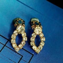 vintage jewelry  典雅金色環圈萊茵 夾式耳環