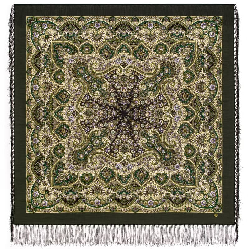 Pavlovo Posad Russian Shawl 100% Wool Scarf 125x125 cm Wrap Silk Fringe 1918-10