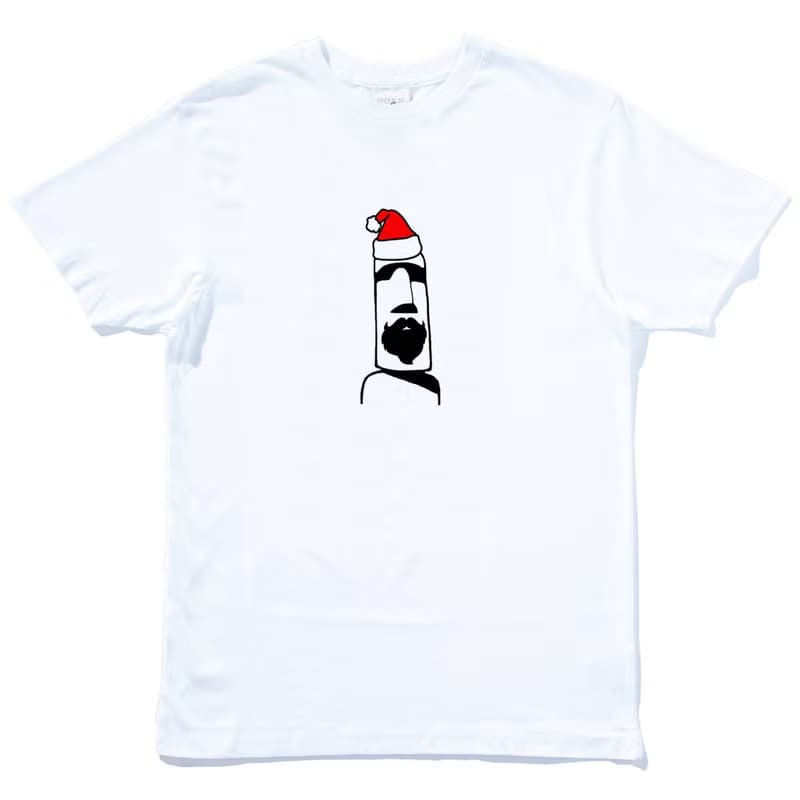摩艾 聖誕 短袖T恤 白色 原創 老公公 禮物 Xmas 石像 鬍子 Moai 