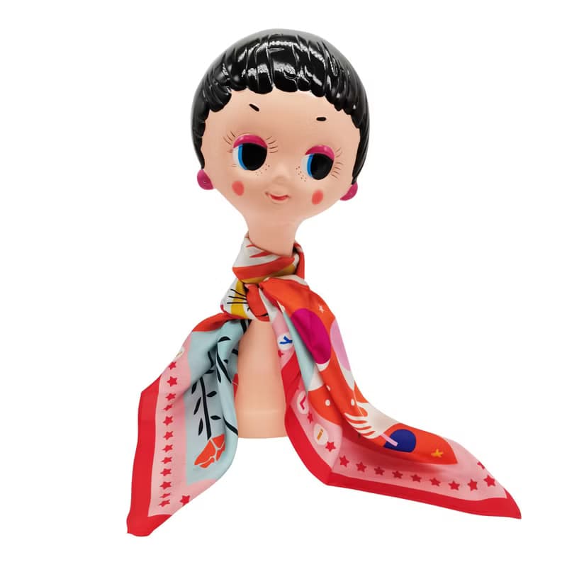 【情人節禮物】 戀人奇趣 ::100%silk真絲絲巾::貓咪兔子愛心方巾