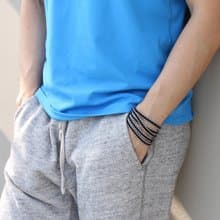 男士石頭手鐲黑色瑪瑙編織串珠灰色對比運動時髦男女皆宜