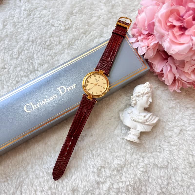 【日本中古】90-00年 中古Dior 18KGP 羅馬數字手錶 原裝盒附