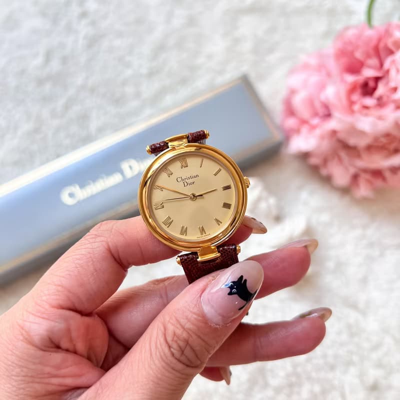 【日本中古】90-00年 中古Dior 18KGP 羅馬數字手錶 原裝盒附