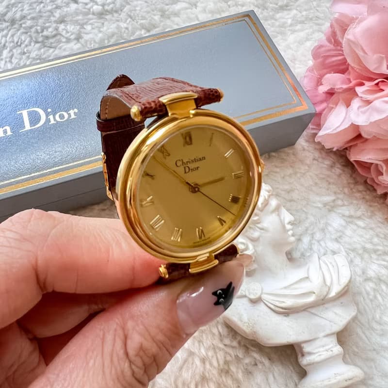 【日本中古】90-00年 中古Dior 18KGP 羅馬數字手錶 原裝盒附