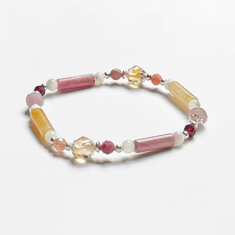 黃水晶粉晶玫瑰石925純銀手鍊
