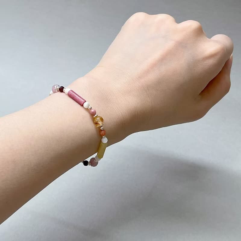 黃水晶粉晶玫瑰石925純銀手鍊