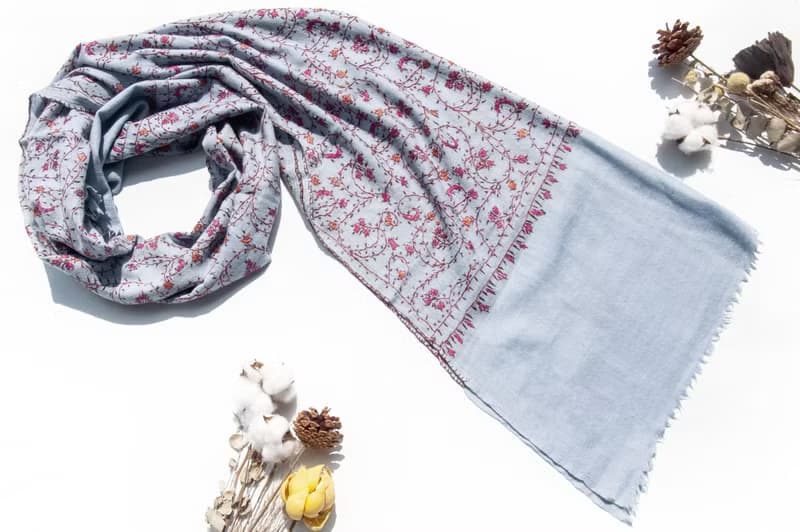 喀什米爾Cashmere/羊絨圍巾/純羊毛圍巾披巾/戒指絨披肩-刺繡花朵