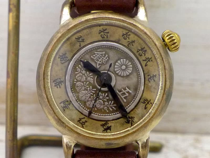 手作り腕時計  倭ノ刻四(わのこくよん)  五銭硬貨&大字文字盤 約34mmBrass (377)