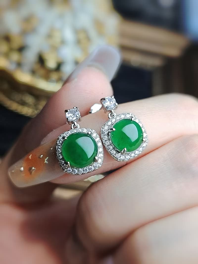 財富•高貴•健康|簡約奢華大冰陽綠蛋|A貨翡翠純銀耳環