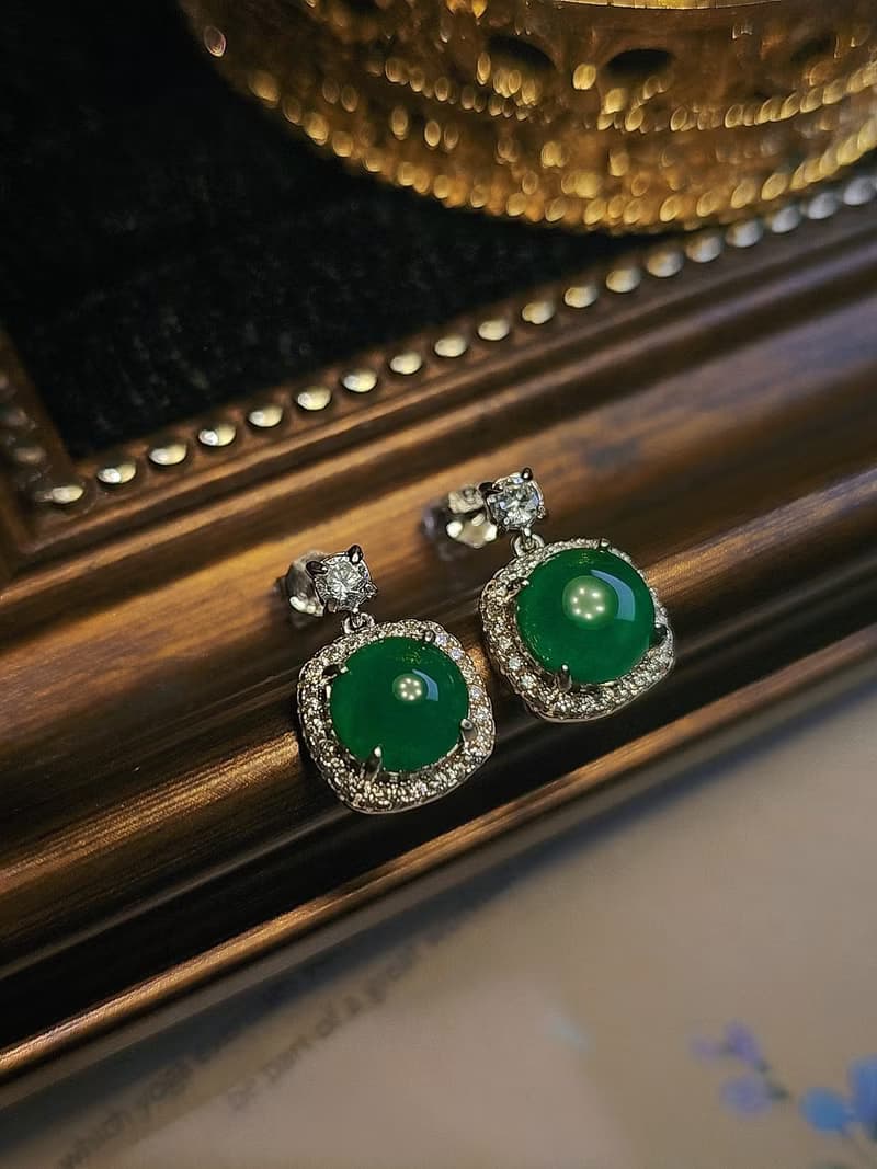 財富•高貴•健康|簡約奢華大冰陽綠蛋|A貨翡翠純銀耳環