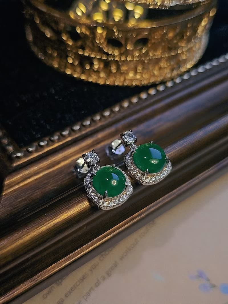 財富•高貴•健康|簡約奢華大冰陽綠蛋|A貨翡翠純銀耳環