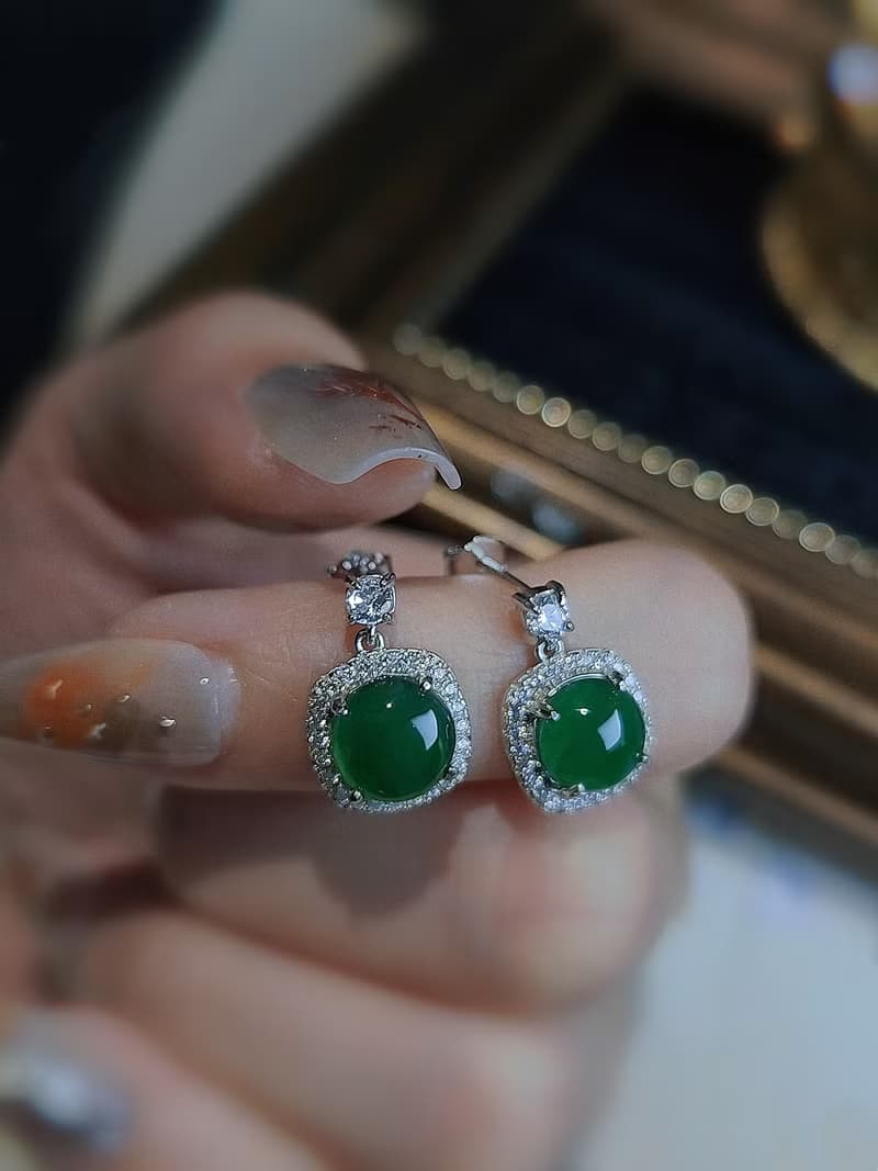 財富•高貴•健康|簡約奢華大冰陽綠蛋|A貨翡翠純銀耳環