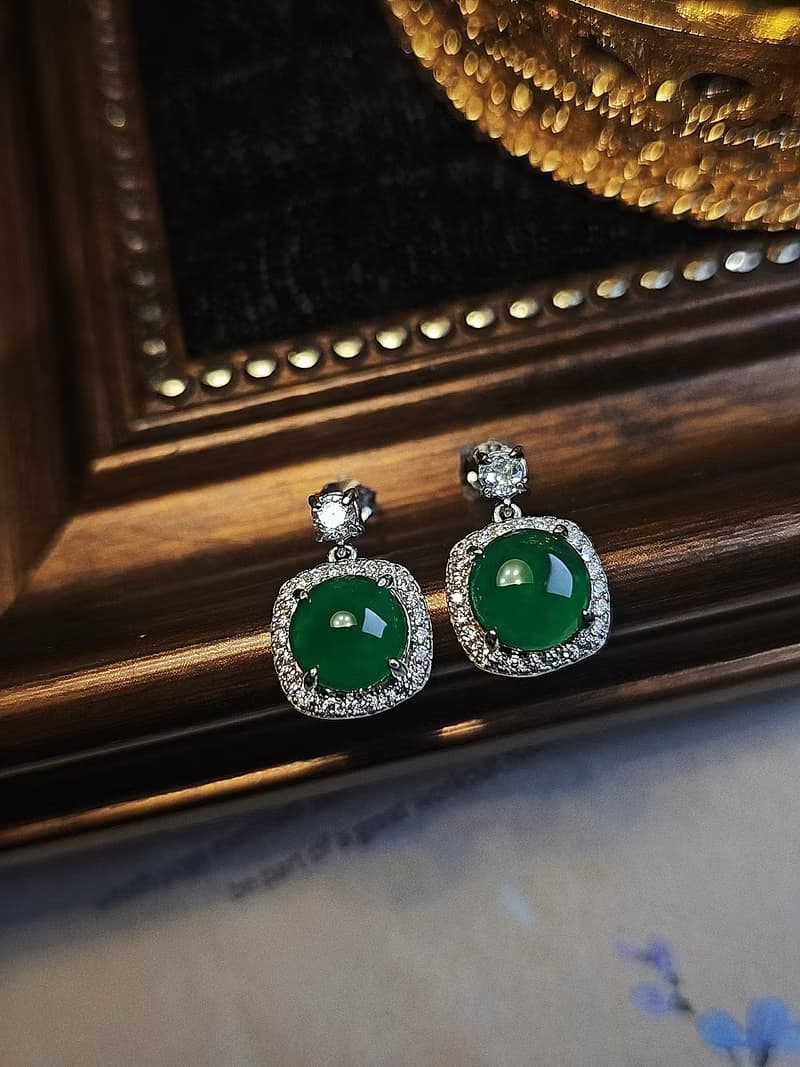 財富•高貴•健康|簡約奢華大冰陽綠蛋|A貨翡翠純銀耳環
