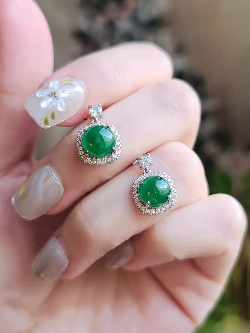 財富•高貴•健康|簡約奢華大冰陽綠蛋|A貨翡翠純銀耳環