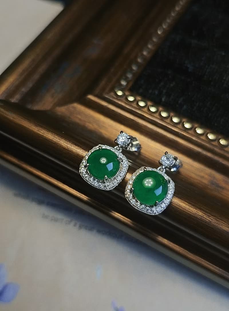 財富•高貴•健康|簡約奢華大冰陽綠蛋|A貨翡翠純銀耳環