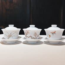 不言美器 釉中彩 川碗 蓋杯 梅花 蘭花 蝴蝶