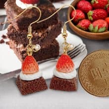 【微距食界】手作 草莓布朗尼蛋糕/耳環(單一個)
