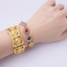 美國古董 古文明復興風格金手鍊 與 染色寶石細絲花邊手鍊