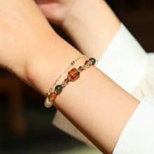 森林燦燦。黃水晶方糖 綠髮晶 茶晶 14K包金 水晶礦石設計手鍊